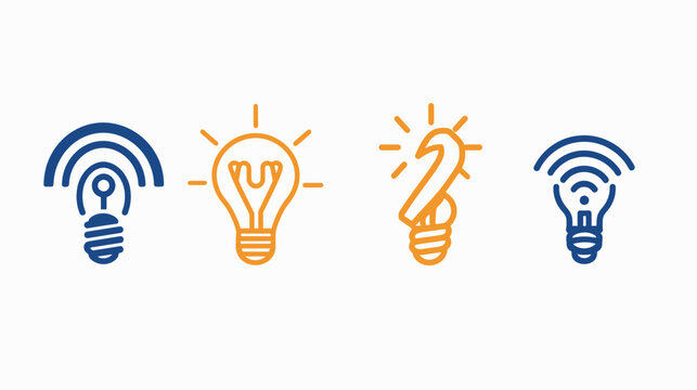 Four stylized light bulb icons, two with radio waves, colored blue and orange