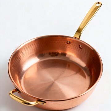 Polished Copper Frying Pan on White Background