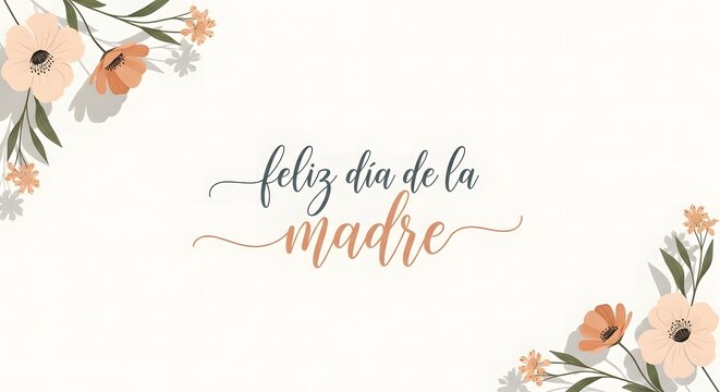 Feliz Dia De La Madre Minimalist Floral Frame Elegant Hand Lettering Soft Neutral Background