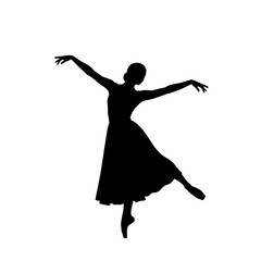 Ballet Dancer Silhouette, Elegant Pose, Graceful Movement, Isolated Black Figure © Anisah
