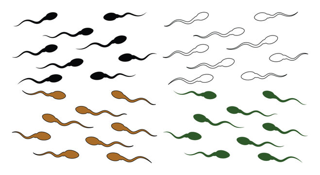 Conjunto de espermatozoides vectoriales en movimiento, iconos de fertilidad y reproducci&oacute;n, ilustraci&oacute;n biol&oacute;gica para educaci&oacute;n m&eacute;dica y salud sexual