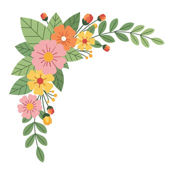 Decorative Floral Corner Element with Pink, Yellow, and Orange Flowers
