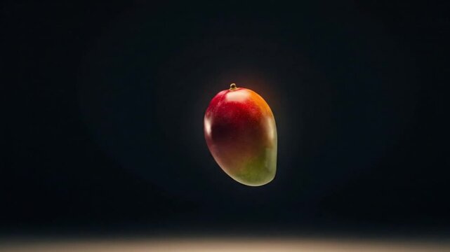 Single mango floating in center subtle glow wide empty frame high end commercial minimal style