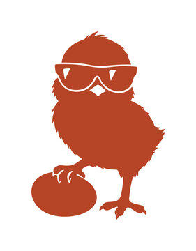 Pollito divertido con gafas de sol, silueta de pollo beb&eacute; con huevo, ilustraci&oacute;n vectorial de mascota av&iacute;cola para dise&ntilde;o infantil y granja