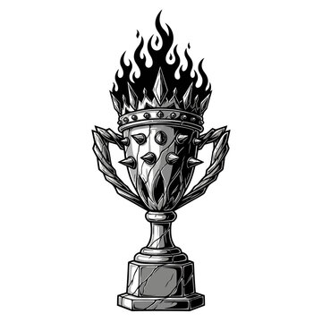Fiery Trophy with Crown and Spikes - Symbol of Victory and Achievement