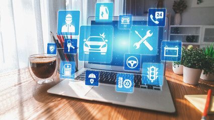 Car service and insurance provide vehicle maintenance, car insurance coverage claim app, and...