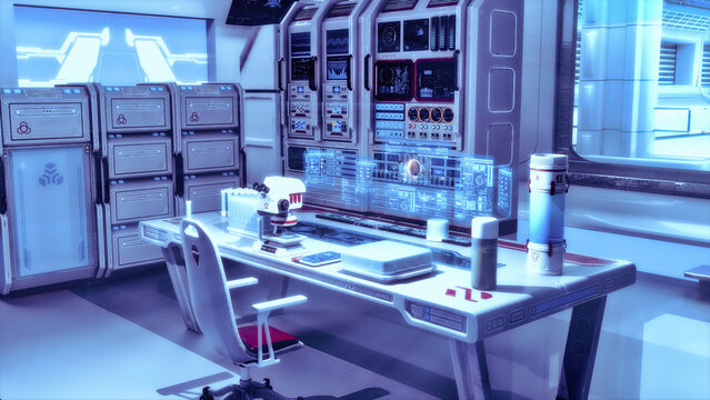 Futuristic chemistry laboratory interior with biotech equipment, clean white research facility, 4K background, P1