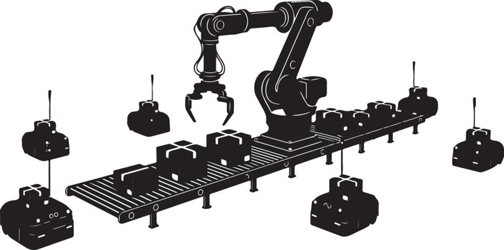 Industrial robotic arm, mechanical assembly line, manufacturing equipment, robotic automation