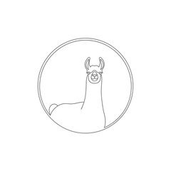 Fototapeta premium Minimalist Llama Icon, Continuous Line Art, Circle Emblem, South American Camelid