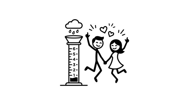 Optimistic Couple Celebrating Rain Gauge Measurement