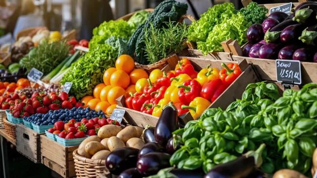 Fresh vegetables on market stall at the local 