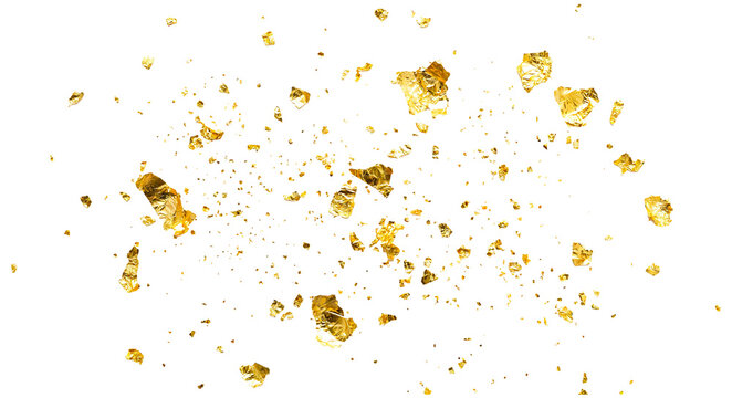 Scattered Gold Leaf Flakes and Foil Fragments Luxury Isolated