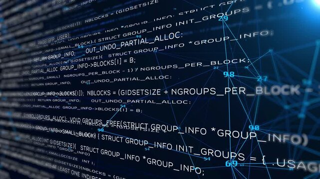 Hacker Code Security Data Protection. Landscape View Focused On Foreground 4K Footage Running Encryption.