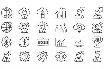 Fototapeta premium Leadership and business growth icons with strategy innovation and achievement visuals