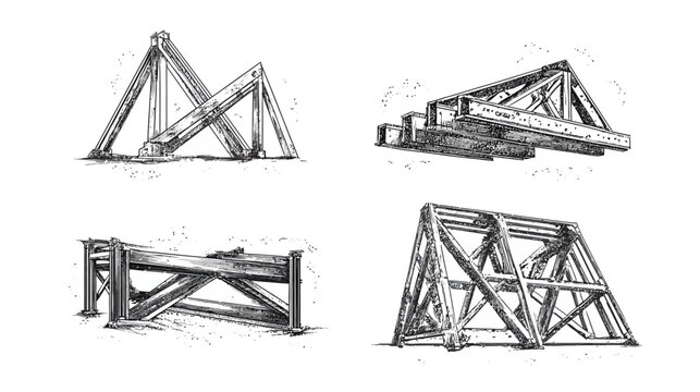 A collection of four grayscale illustrations showcasing different wooden truss constructions