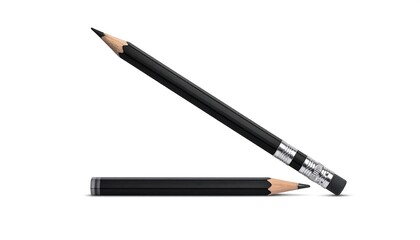 Fototapeta premium Two sharpened, graphite-cored writing instruments, one at an angle, on a plain white backdrop