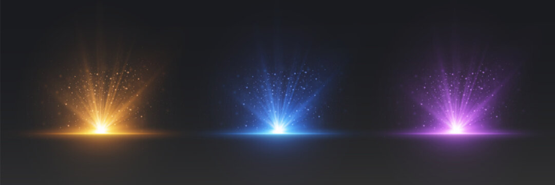 Bright glowing light burst with sparkling particles and radiant rays on dark background.