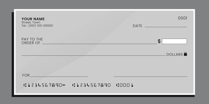 Bank check, vector blank money cheque, checkbook template. Currency payment coupon, money check. Vector
