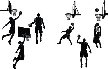 Basketball Player Silhouette Set with Dunking, Shooting, and Action Poses for Sports, Fitness, and Athletic Designs © Shilpi
