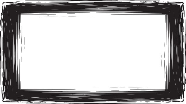 Black Grunge Brush Stroke Rectangle Frame with Textured Border on White Background