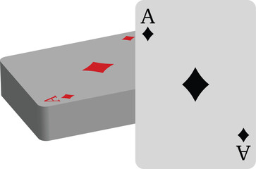 Obraz premium Ace of Diamonds Playing Card Displayed with a Stack of Cards, Simple Flat Design Vector Illustration