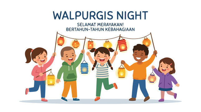 Vector of children celebrating "Walpurgis Night" 7