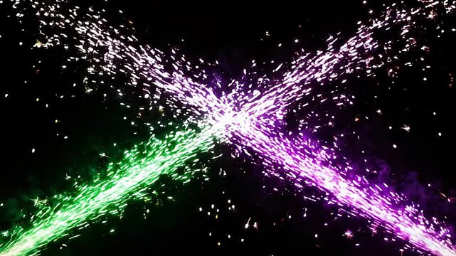 Crossing Roman Candle Fireworks Sparks on Black