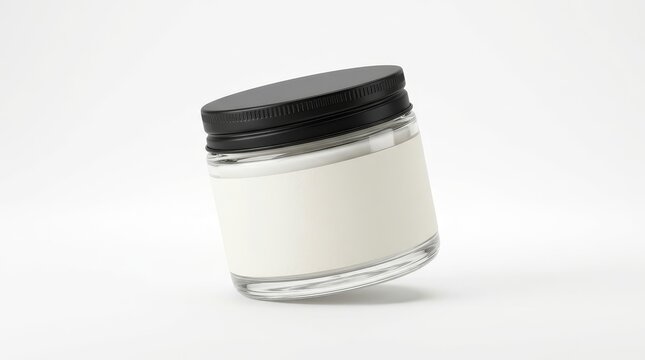 Minimal cosmetic jar with label on white background