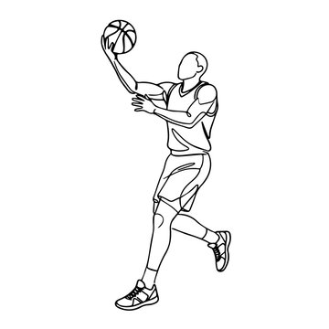 Continuous Line Drawing of a Basketball Player Making a Layup