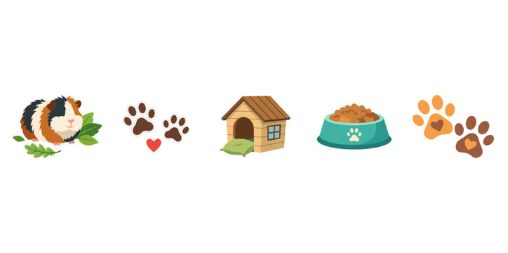 Cute Pet Care and Guinea Pig Icon Set Illustration
