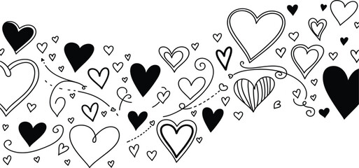 Hand Drawn Heart Border with Love Doodles and Romantic Swirl Elements for Valentine Cards, Wedding Invitations, Decorative Frames, and Background Designs © AB