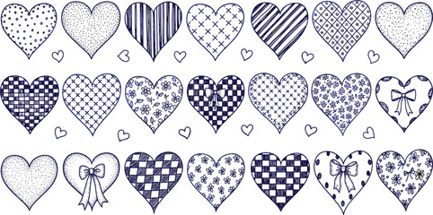 Decorative Heart Pattern Collection with Floral, Geometric, Striped, and Doodle Designs for Valentine Cards, Romantic Backgrounds, and Textile Prints © AB