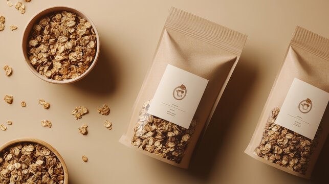 Soft-toned branding idea for handmade granola packaging .