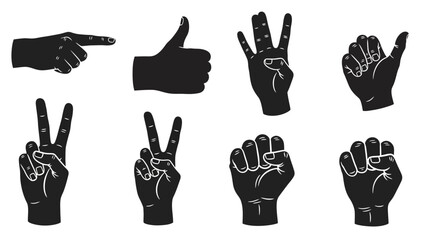 Fototapeta premium Hands making various gestures with fingers on white background