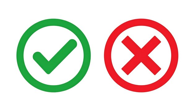 Two circular icons, one green checkmark and one red X, side-by-side