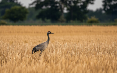 Obraz premium Crane standing in golden field