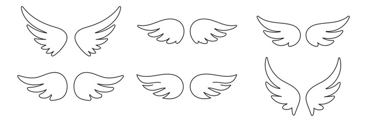 Fototapeta premium Wings vector icons set logo collection for use. Abstract wing symbols and badge icons set. logo collection isolated on black background