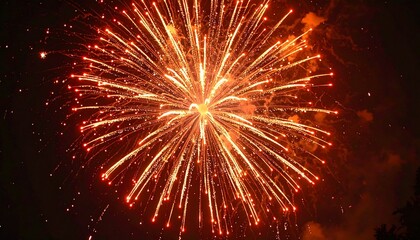Obraz premium A vibrant firework explodes in the night sky with bright orange sparks
