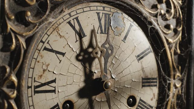 Antique clock with cracked face for commercial backgrounds, digital design, and advertising