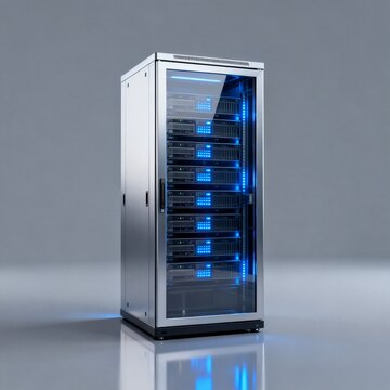 Modern server rack cabinet in data center