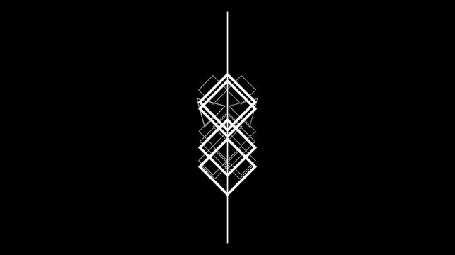 Abstract geometric pattern with white lines on black background an digital animation featuring a vertical arrangement of overlapping diamond shapes on a solid shape diamond line design art