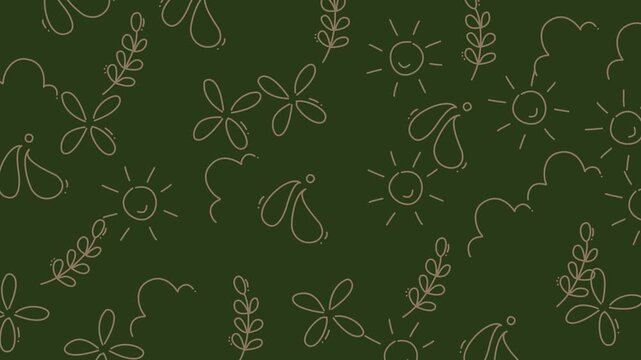 Video sequence of green floral doodle pattern on background.