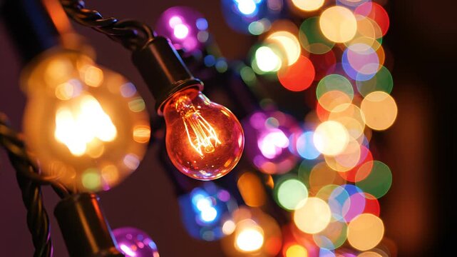 Closeup of glowing decorative light bulbs for commercial advertising, marketing campaigns, and creative projects