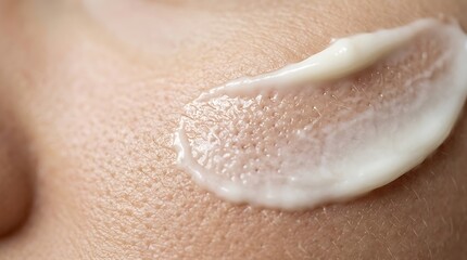 Fototapeta premium Macro Shot of White Cosmetic Cream Swatch Applied on Human Skin Texture Showing Pores and Absorption