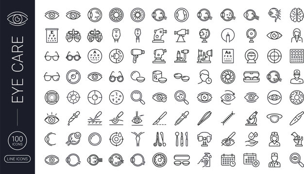A collection of eye care related icons and symbols for medical and healthcare use AI, eps, png, jpg. transparent background.