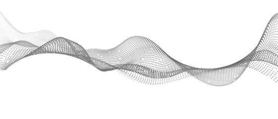 Naklejka premium Abstract futuristic gray wave with floating particles and flowing lines on white vector background. Digital art for videointro, gaming, sci-fi poster, music or sound visualizer. Data flow concept.