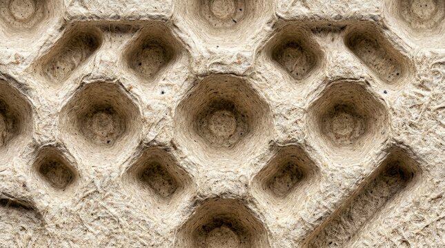 Textured Egg Carton: A macro shot revealing the intricate design and organic texture of an egg carton, showcasing the practical geometry and natural material of this everyday item.