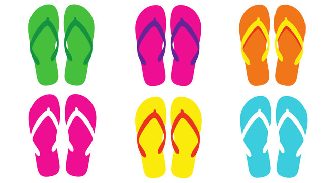 Colorful flip-flops set isolated on white background, summer footwear collection, vibrant beach sandals