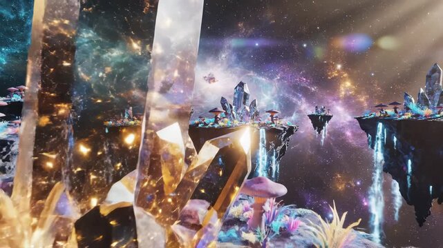 Fantasy alien island with glowing mushrooms for commercial backgrounds, digital design, and advertising