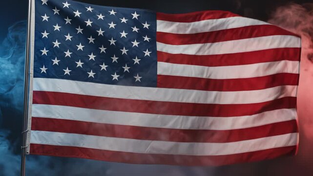 American flag waving in smoke for commercial backgrounds, digital design, and advertising